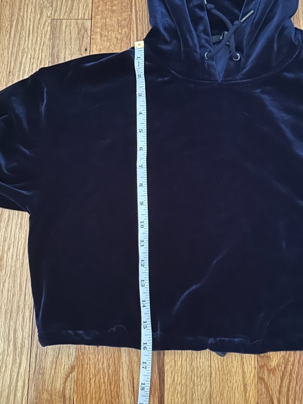Forever 21 Dark Blue Faux Velvet Hoodie Women's Small Cropped - Picture 4 of 8